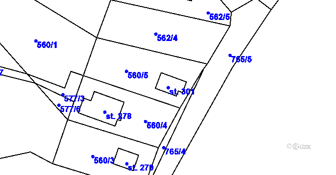 Parcela st. 301 v KÚ Velký Chlumec, Katastrální mapa