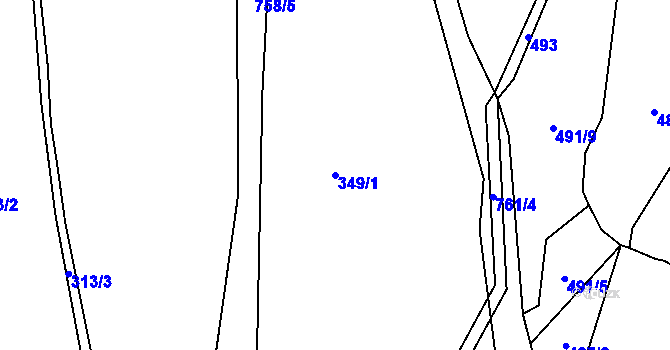 Parcela st. 349/1 v KÚ Velký Chlumec, Katastrální mapa