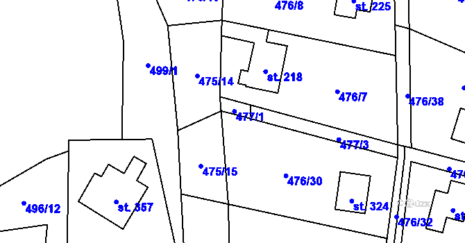 Parcela st. 476/31 v KÚ Velký Chlumec, Katastrální mapa