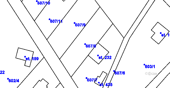 Parcela st. 607/8 v KÚ Velký Chlumec, Katastrální mapa