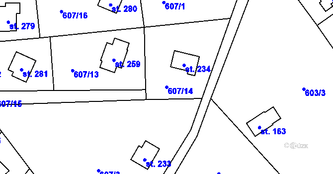 Parcela st. 607/14 v KÚ Velký Chlumec, Katastrální mapa