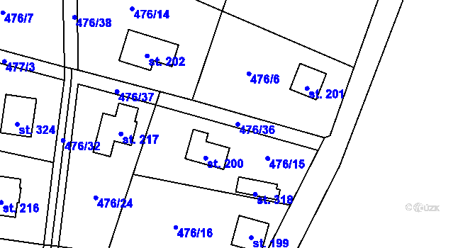 Parcela st. 476/36 v KÚ Velký Chlumec, Katastrální mapa
