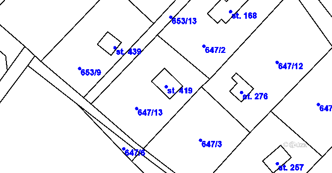 Parcela st. 419 v KÚ Velký Chlumec, Katastrální mapa