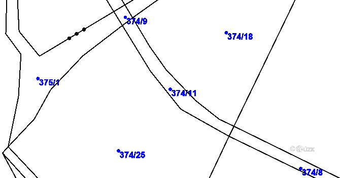 Parcela st. 374/11 v KÚ Velký Jeníkov, Katastrální mapa