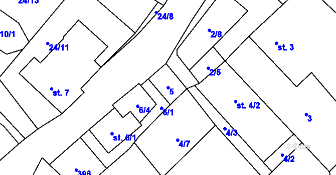 Parcela st. 5 v KÚ Velký Jeníkov, Katastrální mapa