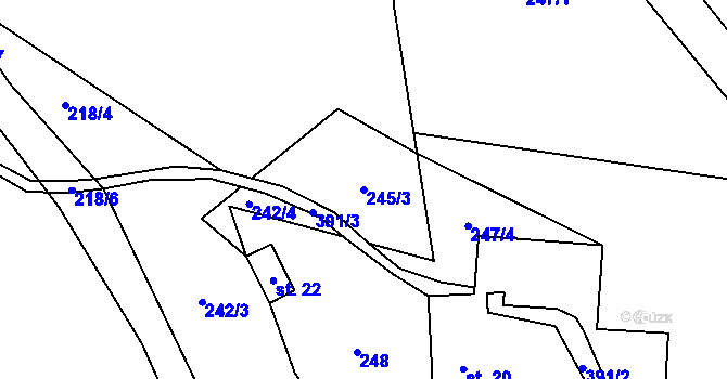 Parcela st. 245/3 v KÚ Velký Jeníkov, Katastrální mapa