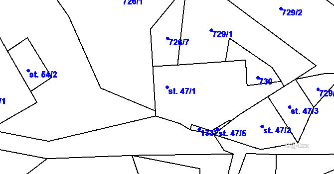 Parcela st. 47/1 v KÚ Malý Ježov, Katastrální mapa