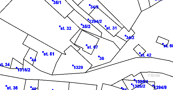 Parcela st. 67 v KÚ Malý Ježov, Katastrální mapa