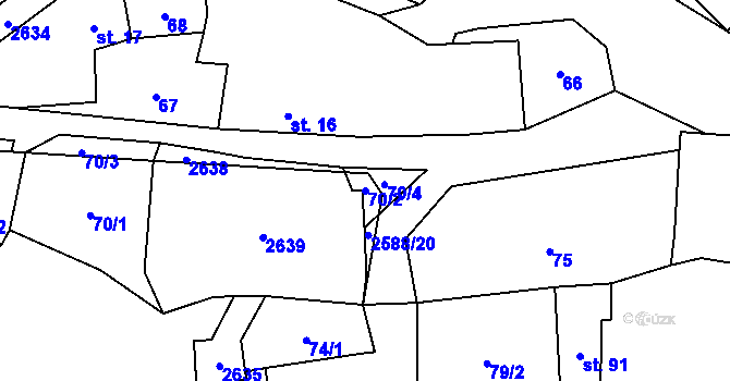 Parcela st. 70/2 v KÚ Velký Ježov, Katastrální mapa