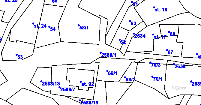 Parcela st. 2588/1 v KÚ Velký Ježov, Katastrální mapa