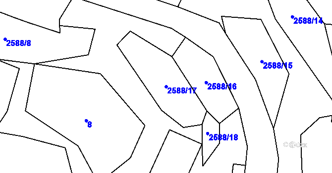 Parcela st. 2588/17 v KÚ Velký Ježov, Katastrální mapa