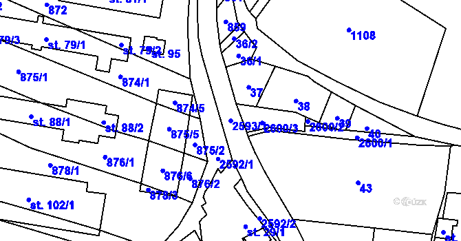 Parcela st. 2593/1 v KÚ Velký Ježov, Katastrální mapa