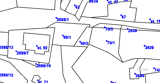 Parcela st. 69/2 v KÚ Velký Ježov, Katastrální mapa