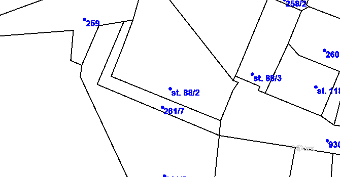 Parcela st. 88/2 v KÚ Těchobuz II, Katastrální mapa