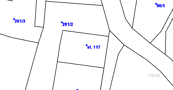 Parcela st. 117 v KÚ Těchobuz II, Katastrální mapa