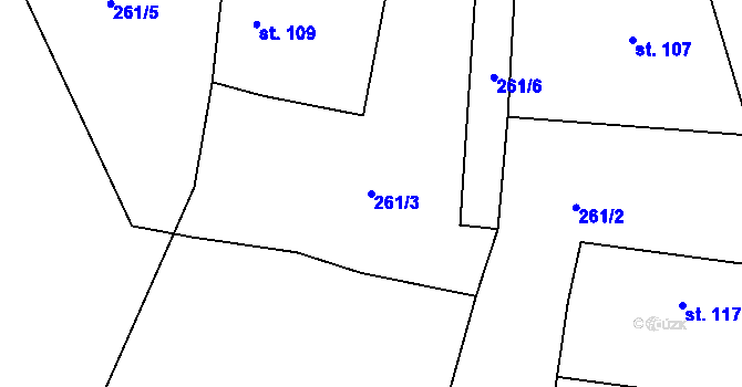Parcela st. 261/3 v KÚ Těchobuz II, Katastrální mapa