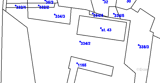 Parcela st. 334/2 v KÚ Ostromeč, Katastrální mapa