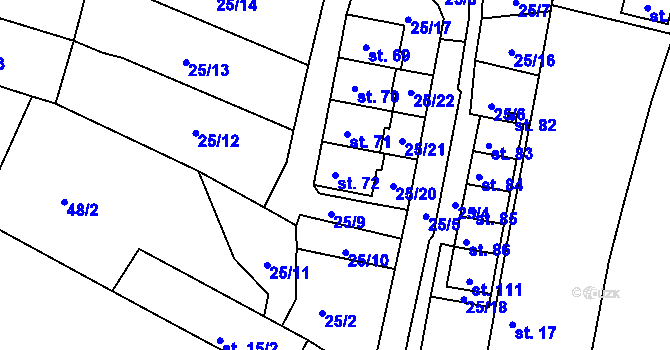 Parcela st. 72 v KÚ Velký Malahov, Katastrální mapa