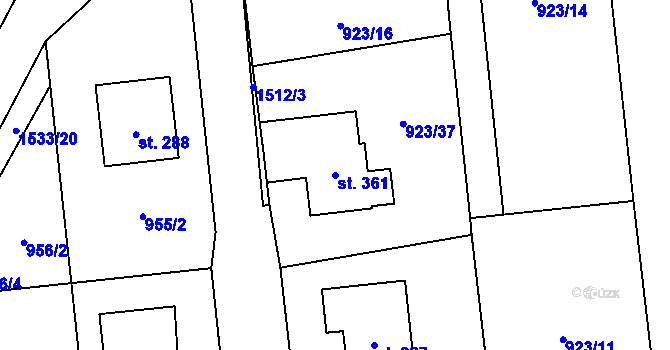 Parcela st. 361 v KÚ Velký Ořechov, Katastrální mapa