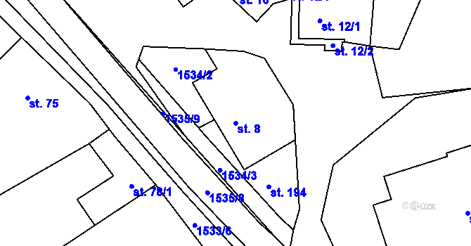 Parcela st. 8 v KÚ Velký Ořechov, Katastrální mapa