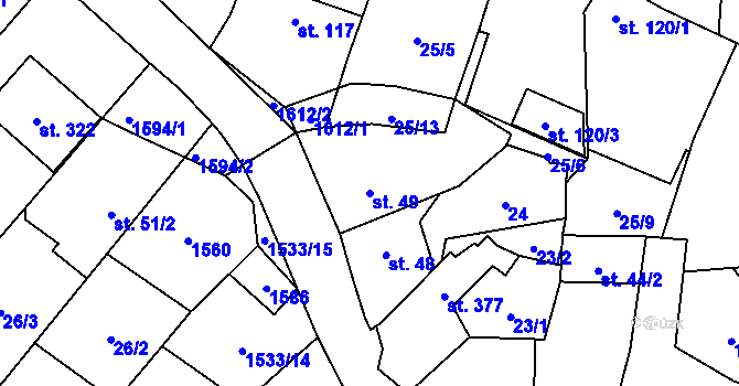 Parcela st. 49 v KÚ Velký Ořechov, Katastrální mapa