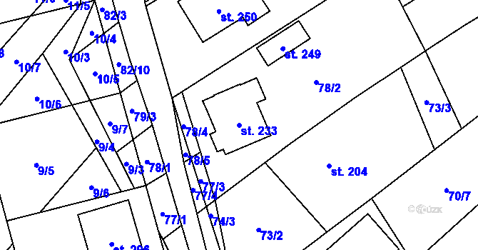 Parcela st. 233 v KÚ Velký Ořechov, Katastrální mapa