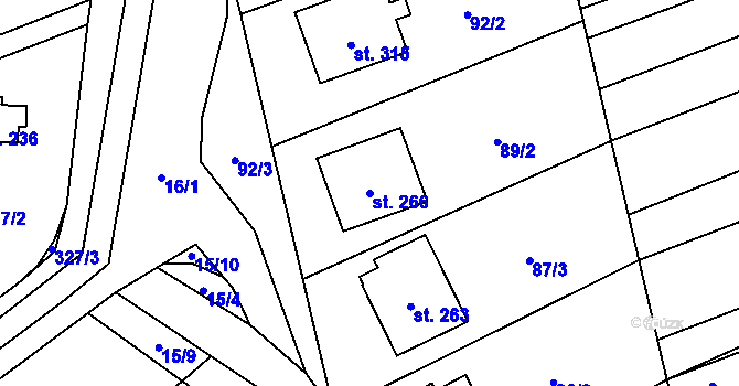 Parcela st. 266 v KÚ Velký Ořechov, Katastrální mapa