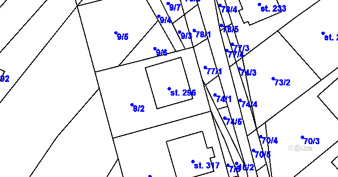 Parcela st. 296 v KÚ Velký Ořechov, Katastrální mapa