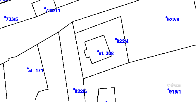 Parcela st. 308 v KÚ Velký Ořechov, Katastrální mapa