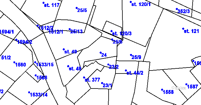 Parcela st. 24 v KÚ Velký Ořechov, Katastrální mapa