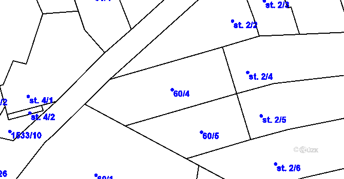 Parcela st. 60/4 v KÚ Velký Ořechov, Katastrální mapa