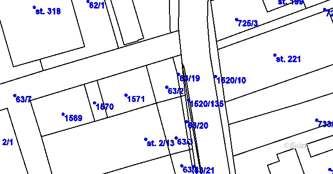 Parcela st. 63/2 v KÚ Velký Ořechov, Katastrální mapa