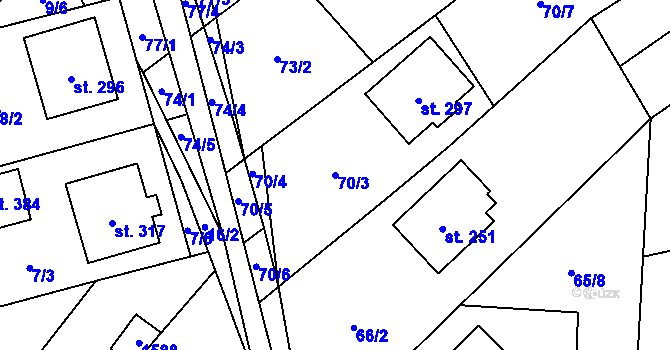 Parcela st. 70/3 v KÚ Velký Ořechov, Katastrální mapa