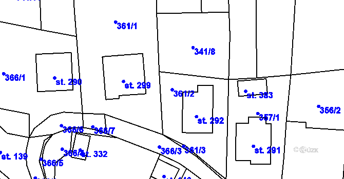 Parcela st. 361/2 v KÚ Velký Ořechov, Katastrální mapa