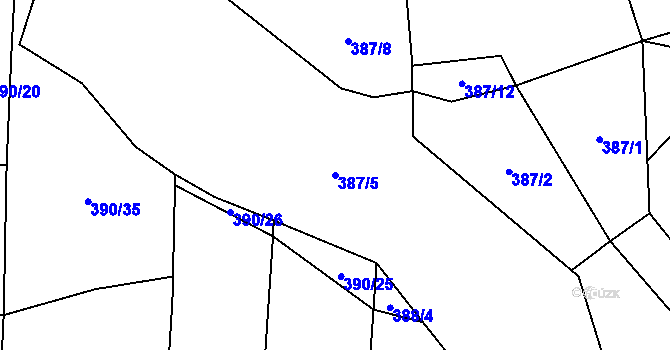 Parcela st. 387/5 v KÚ Velký Ořechov, Katastrální mapa