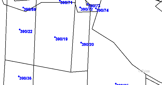 Parcela st. 390/20 v KÚ Velký Ořechov, Katastrální mapa