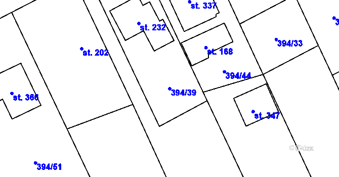 Parcela st. 394/39 v KÚ Velký Ořechov, Katastrální mapa