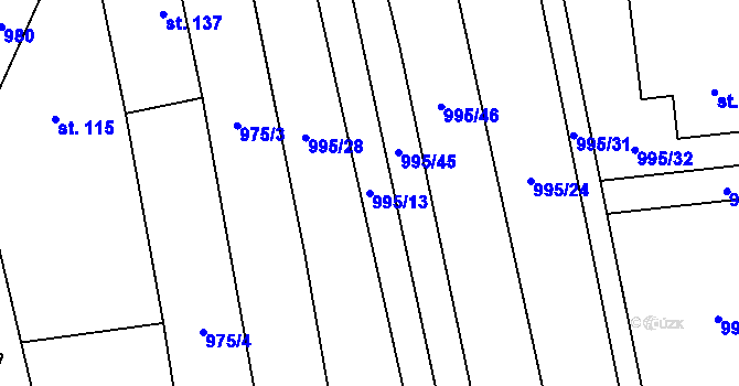 Parcela st. 995/13 v KÚ Velký Ořechov, Katastrální mapa