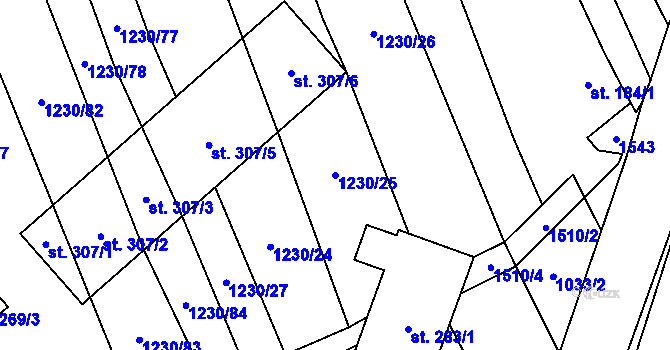 Parcela st. 1230/25 v KÚ Velký Ořechov, Katastrální mapa