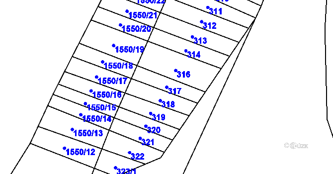 Parcela st. 317 v KÚ Velký Ořechov, Katastrální mapa