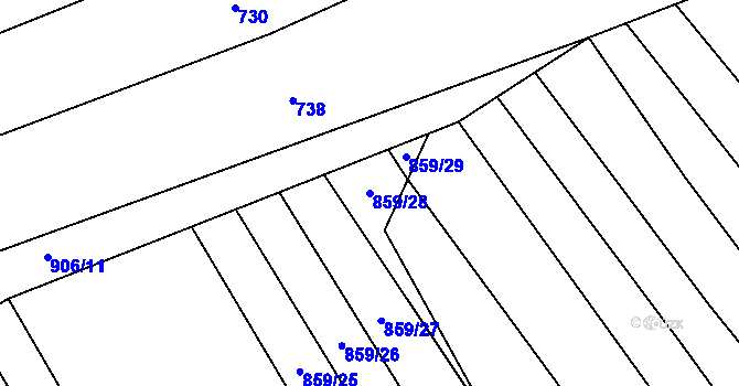 Parcela st. 859/28 v KÚ Velký Ořechov, Katastrální mapa