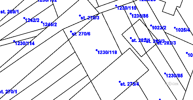 Parcela st. 1230/118 v KÚ Velký Ořechov, Katastrální mapa