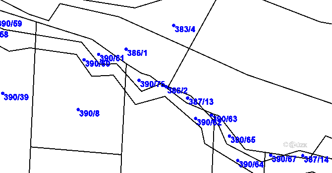 Parcela st. 386/2 v KÚ Velký Ořechov, Katastrální mapa
