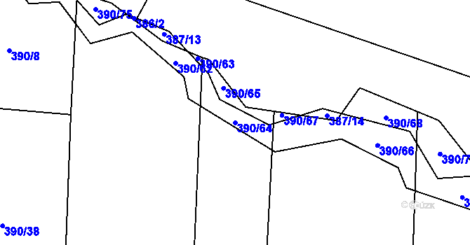 Parcela st. 390/64 v KÚ Velký Ořechov, Katastrální mapa