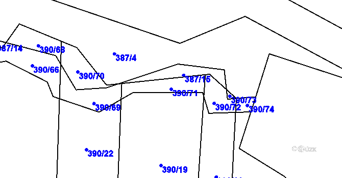 Parcela st. 390/71 v KÚ Velký Ořechov, Katastrální mapa