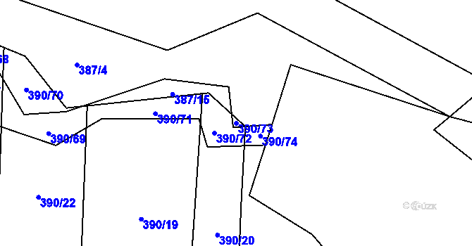 Parcela st. 390/73 v KÚ Velký Ořechov, Katastrální mapa