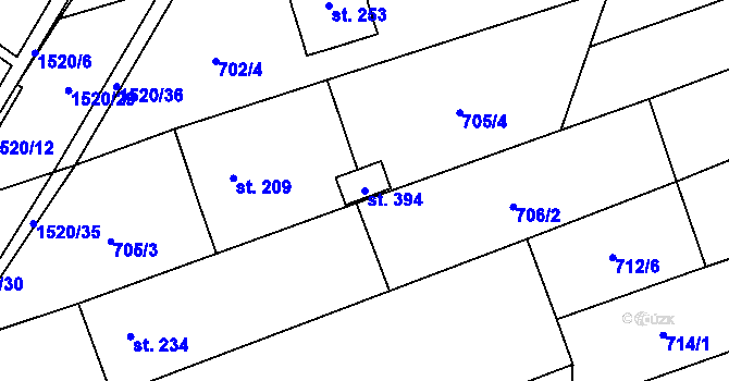 Parcela st. 394 v KÚ Velký Ořechov, Katastrální mapa