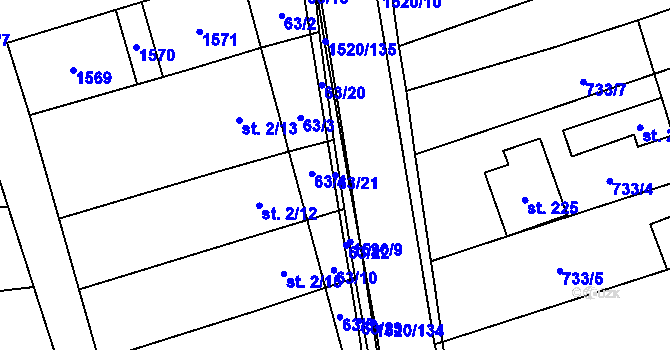 Parcela st. 63/21 v KÚ Velký Ořechov, Katastrální mapa