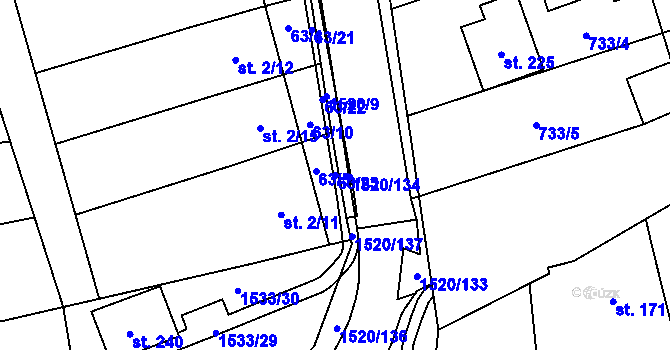 Parcela st. 63/23 v KÚ Velký Ořechov, Katastrální mapa