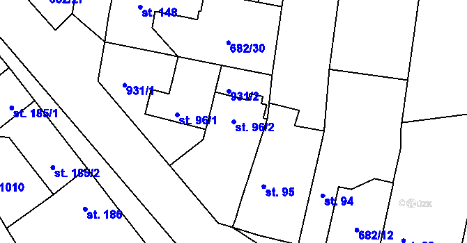 Parcela st. 96/2 v KÚ Velký Osek, Katastrální mapa